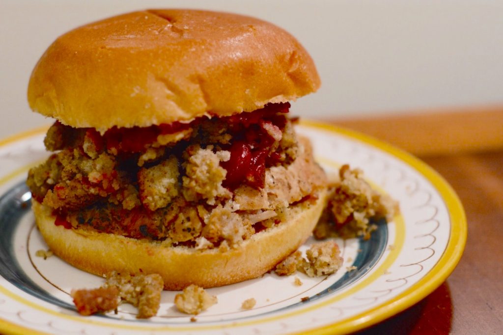 Thanksgiving at the Campground: Turkey Sandwiches with Stuffing and Cranberry Sauce on Brioche Buns